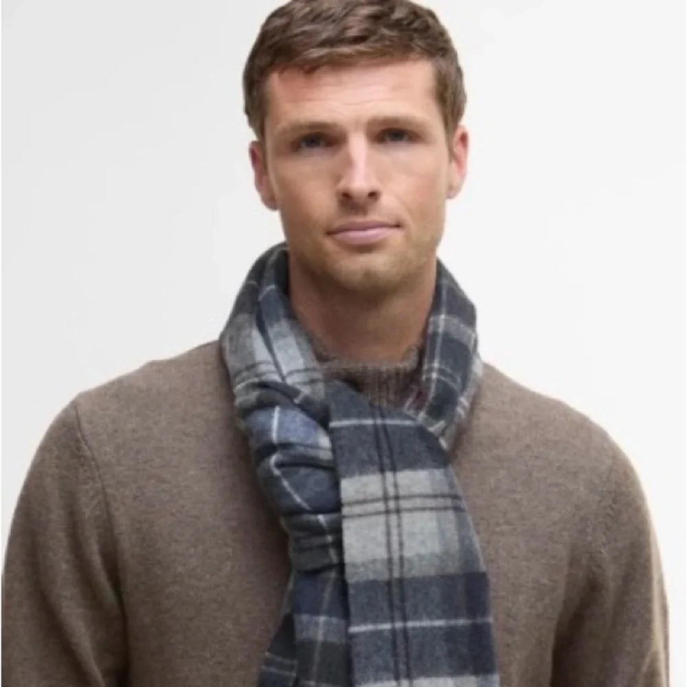 Barbour Cashmere Scarf Grey Midnight Tartan